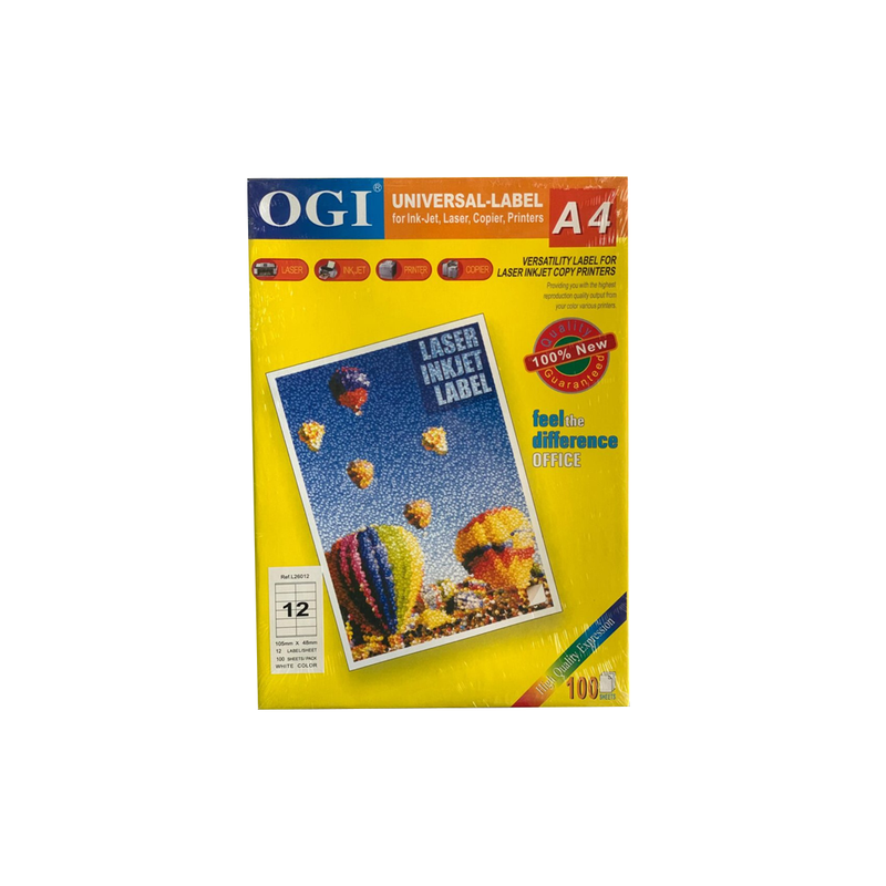 OGI A4 Label 105*48 Mm (100 sheets - 12 Labels Per Sheet) L26012