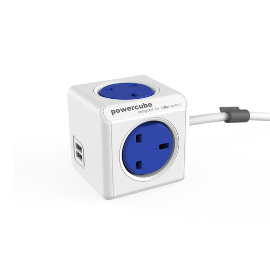 Allocacoc Power Cube Extension + USB (4 Plugs + 2 USB + Cable 1.5M) أزرق