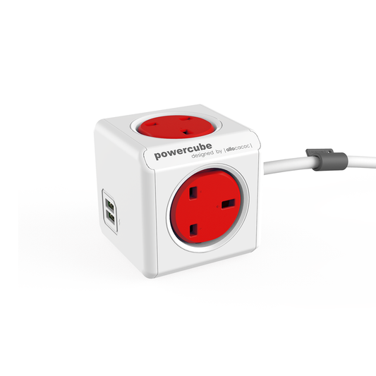 Allocacoc Power Cube Extension + USB (4 Plugs + 2 USB + Cable 1.5M) أحمر