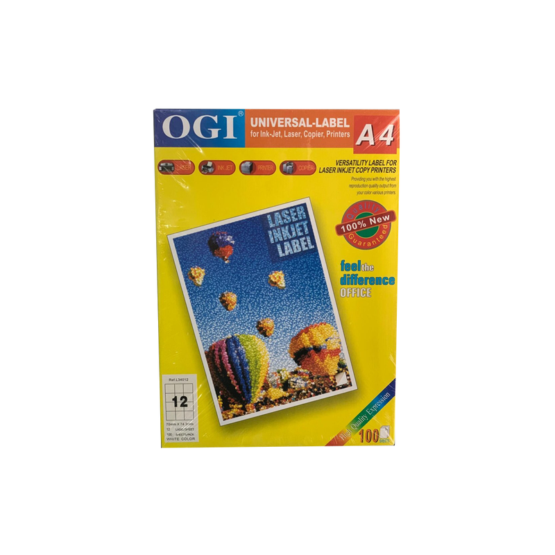 OGI A4 Label 70*74.3 Mm (100 sheets - 12 Labels Per Sheet) L34012