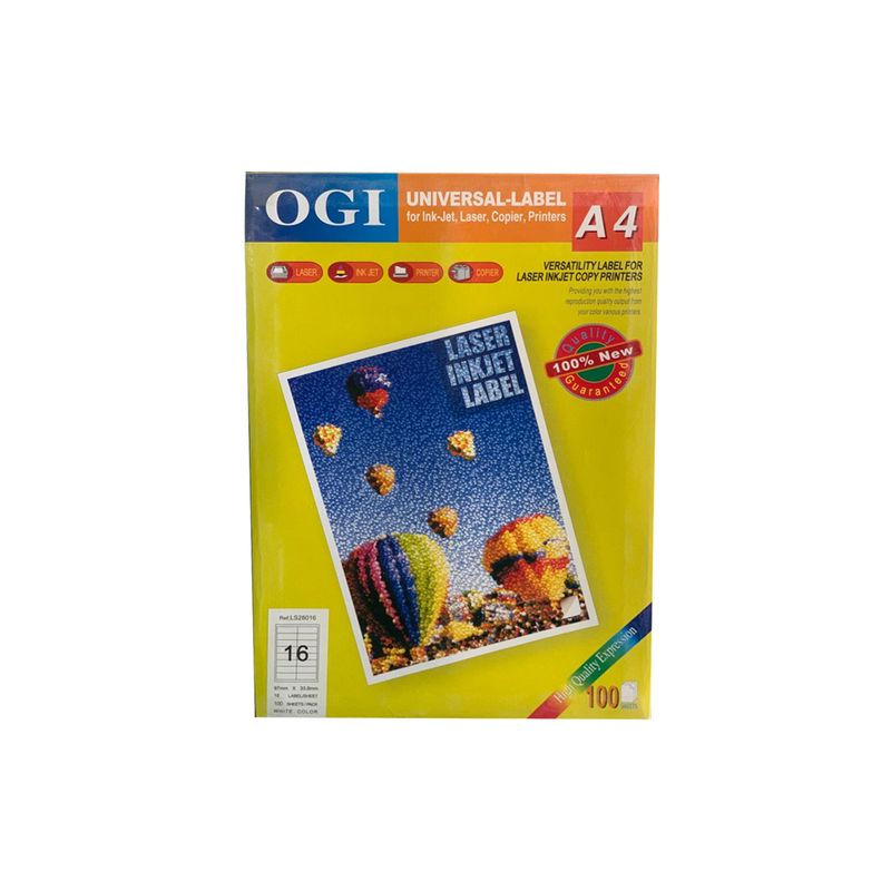 OGI A4 Label 105*37.1 Mm (100 sheets - 16 Labels Per Sheet) L28016