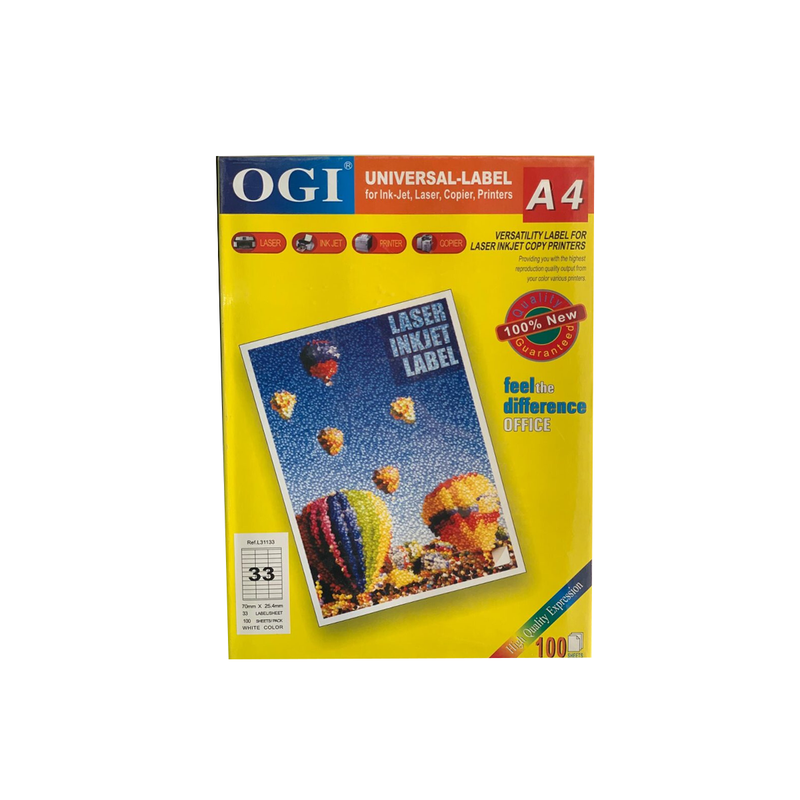 OGI A4 Label 33 70*25.4 Mm (100 sheets - 33 Labels Per Sheet) L31133