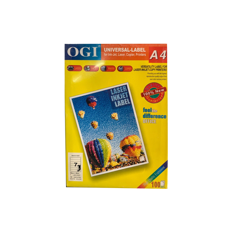 OGI A4 Label 190*38 Mm N17007 (100 sheets - 7 Labels Per Sheet)