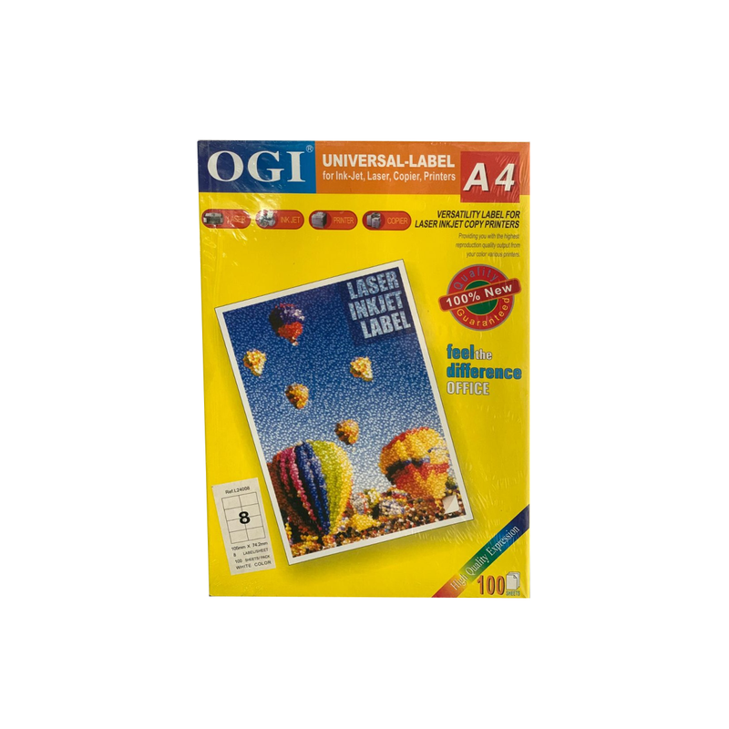 OGI A4 Label 105*74.2 Mm L24008 (100 sheets - 8 Labels Per Sheet)