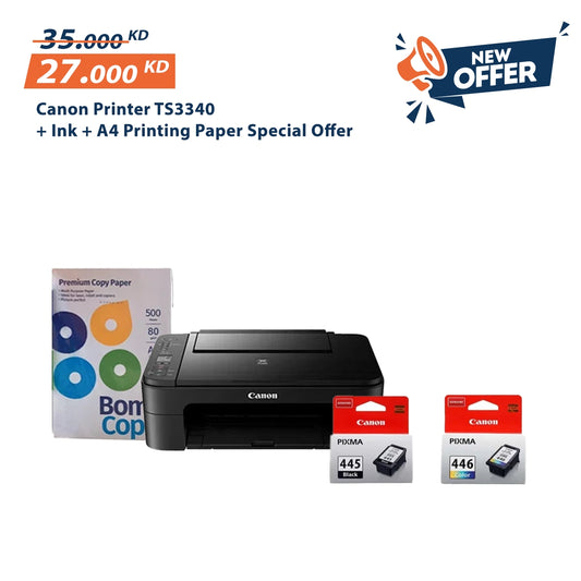 طابعة كانون TS3340 + حبر + ورق طباعة A4 عرض خاص