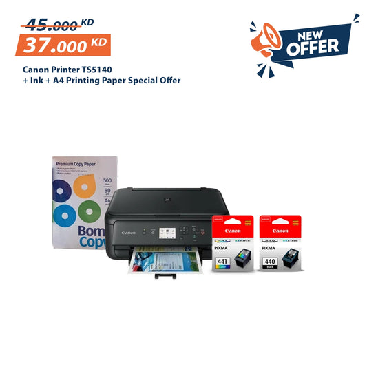 طابعة كانون TS5140 + حبر + ورق طباعة A4 عرض خاص
