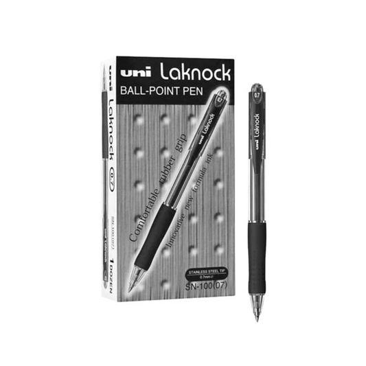 Uni Laknock قلم حبر أسود قابل للسحب طرف رفيع (صندوق 12)