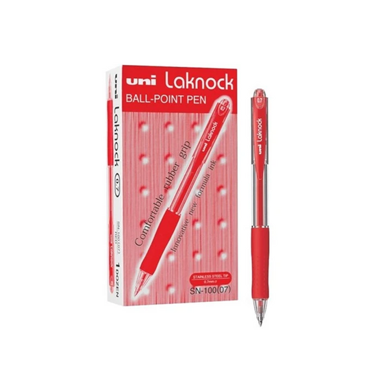 Uni Laknock قلم حبر جاف قابل للسحب أحمر طرف رفيع (صندوق 12)